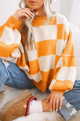Orange and White Checked Sweater