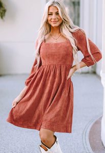 Brown Suede Square Neck Dress