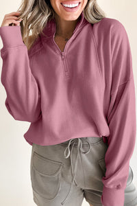 Fushia Quarter Zip Drop Shoulder Sweater