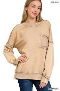 Acid Washed Pocket Sweatshirt