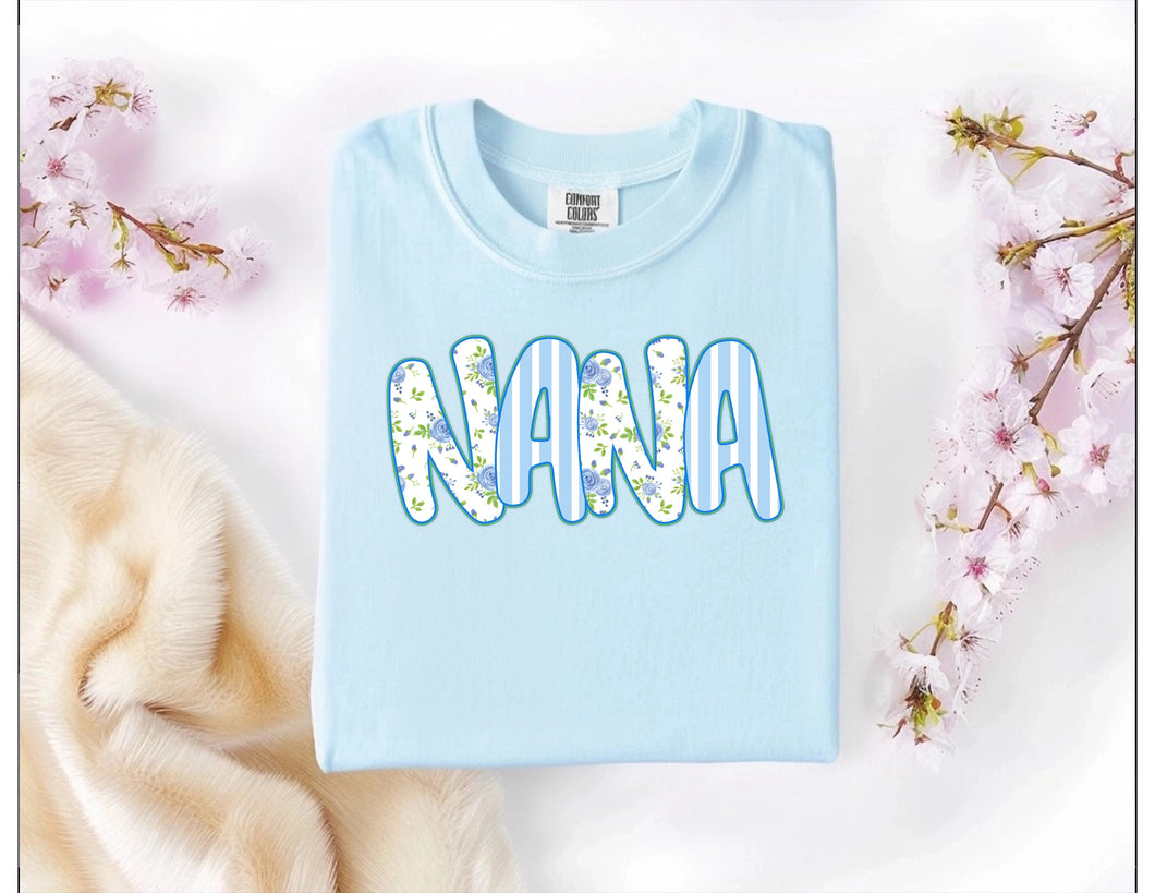 Floral Blue and White Striped Name