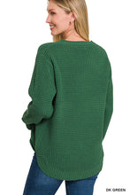 Load image into Gallery viewer, HI-LOW LONG SLEEVE ROUND NECK WAFFLE SWEATER