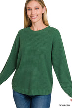 Load image into Gallery viewer, HI-LOW LONG SLEEVE ROUND NECK WAFFLE SWEATER