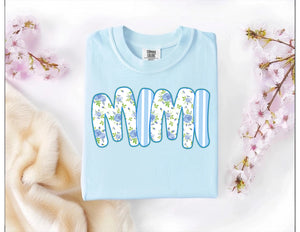 Floral Blue and White Striped Name