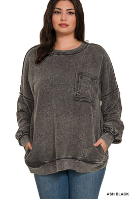 Acid Washed Pocket Sweatshirt