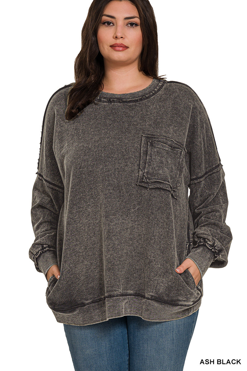 Acid Washed Pocket Sweatshirt