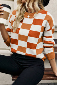 Burnt Orange Checked Sweater